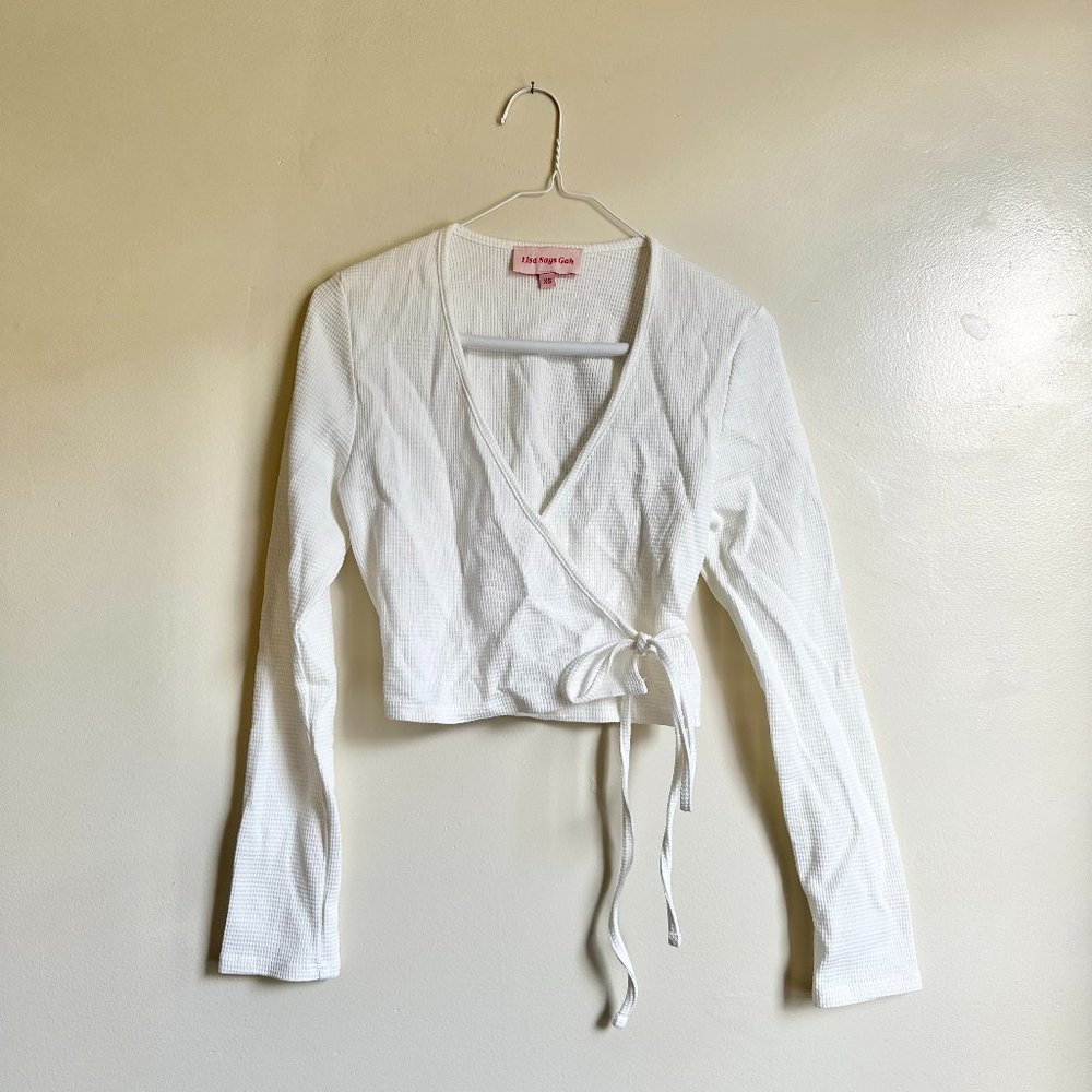 Lisa Says Gah Wrap White Crop Top